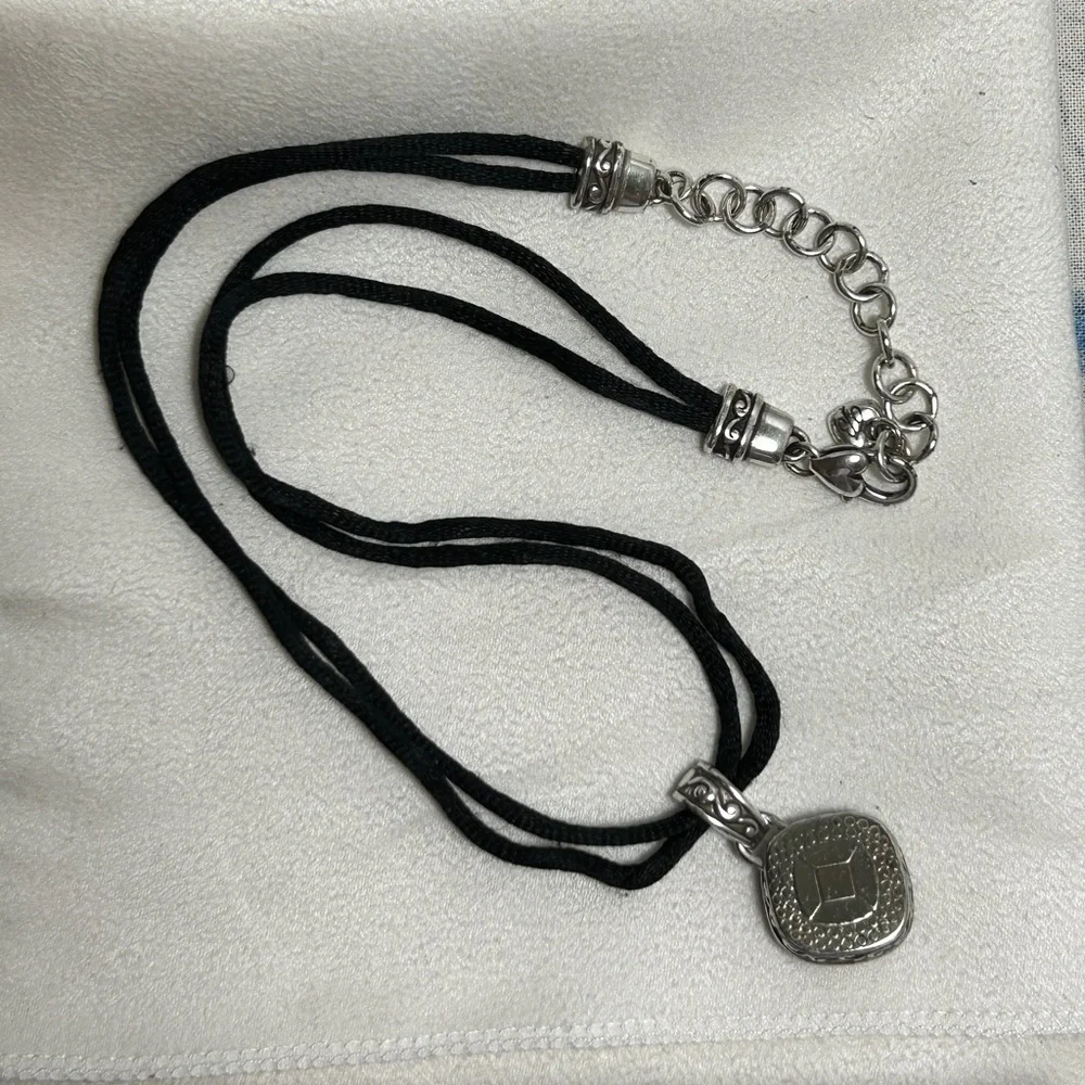 Brighton Venus Rising Necklace Dark Purple Crystal Black Cord Silver Plated 18